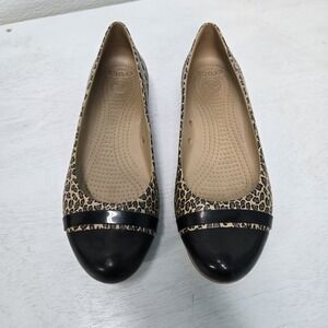 Crocs Animal Print Cheetah Leopard Black Brown Cap Toe  Ballet Flats Shoes Sz 9
